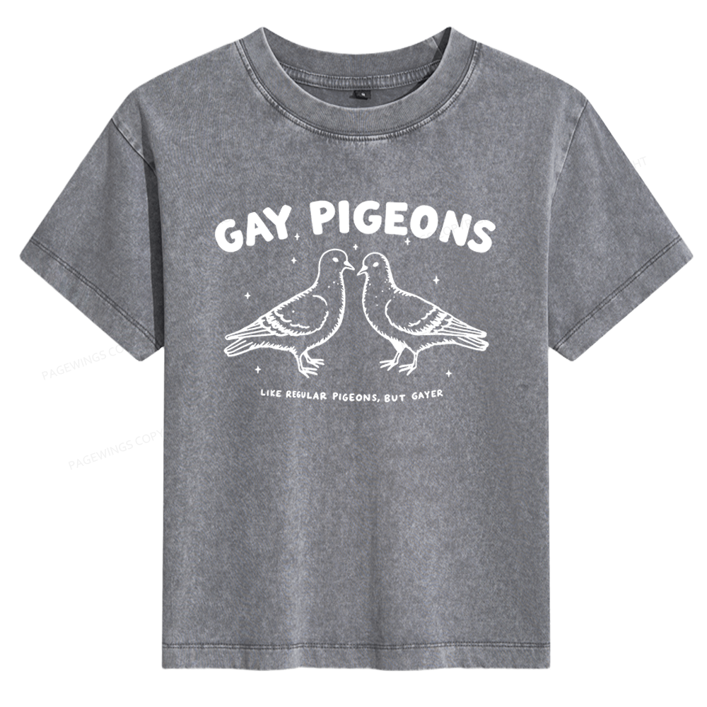 Pagewings Gay Pigeons Women's Washed T-shirt