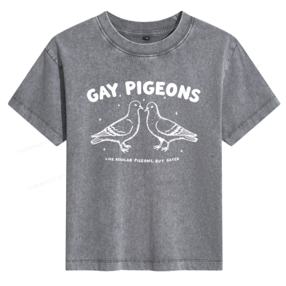 Pagewings Gay Pigeons Women's Washed T-shirt