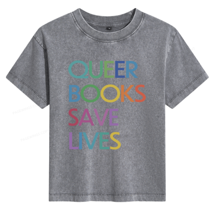 Pagewings Queer Books Save Lives Women's Washed T-shirt