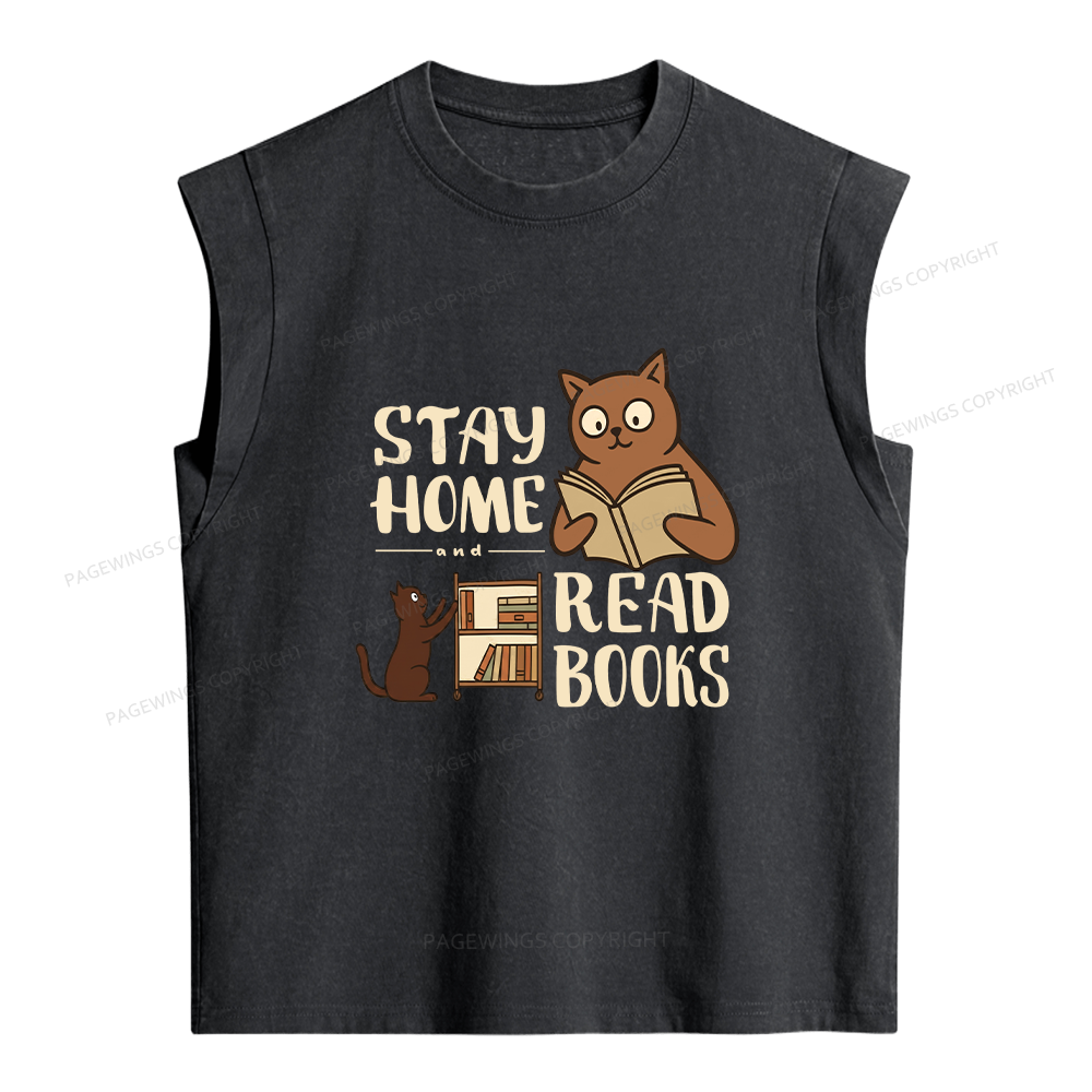 Pagewings Stay Home Read Books Women's Washed Tank Top