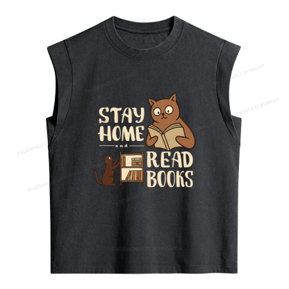 Pagewings Stay Home Read Books Women's Washed Tank Top