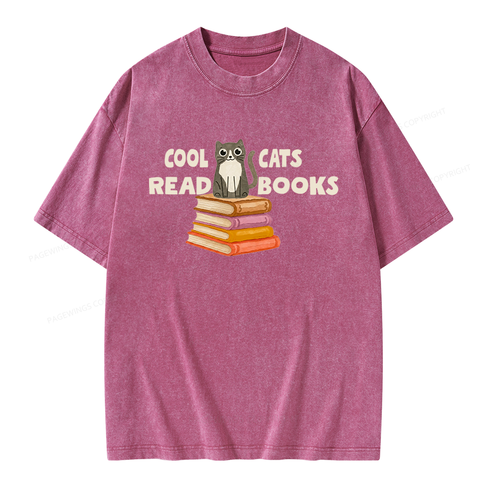 Pagewings Cool Cats Read Books Unisex Washed T-shirt