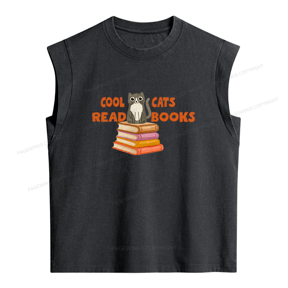Pagewings Cool Cats Read Books Women's Washed Tank Top