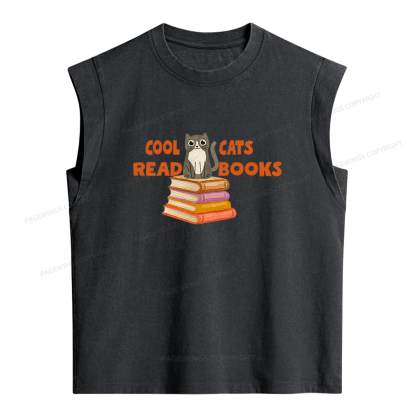 Pagewings Cool Cats Read Books Women's Washed Tank Top
