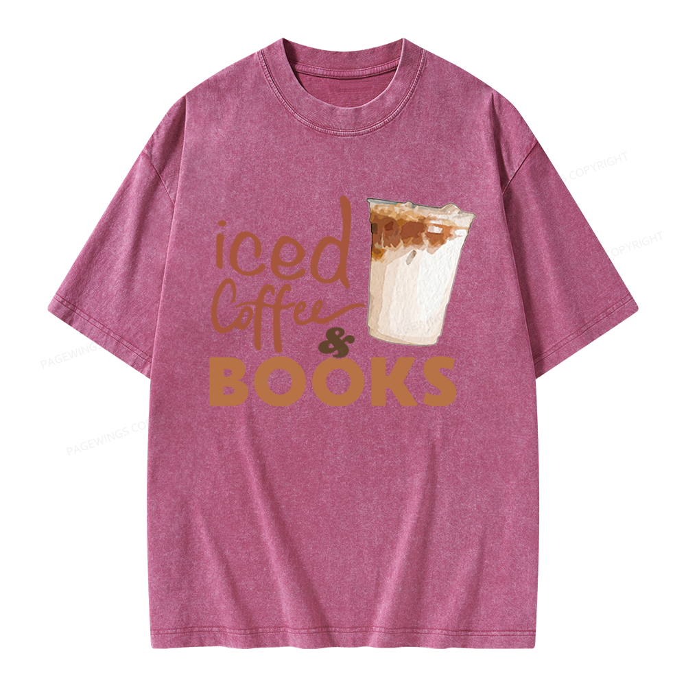 Pagewings Iced Coffee And Books Unisex Washed T-shirt