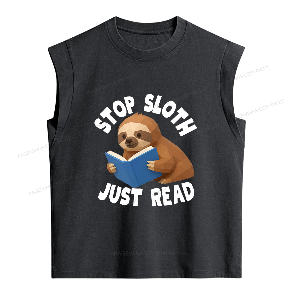 Pagewings Stop Sloth Just Read Women's Washed Tank Top