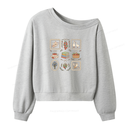 Pagewings Goose Reading Women Off Shoulder Sweatshirt