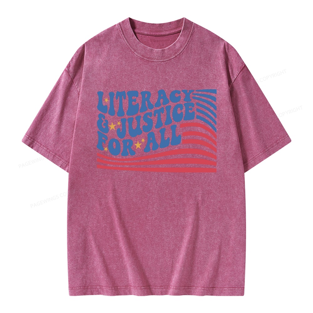 Pagewings Literacy And Justice For All Unisex Washed T-shirt
