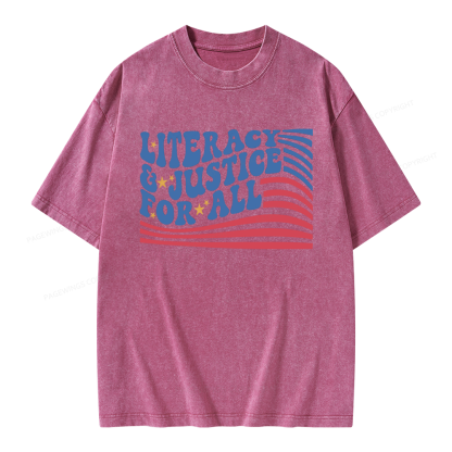 Pagewings Literacy And Justice For All Unisex Washed T-shirt