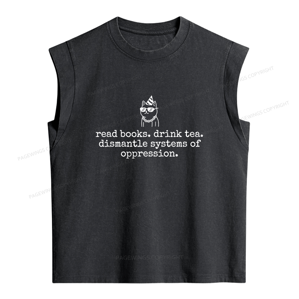 Pagewings Read Books Drink Tea Women's Washed Tank Top