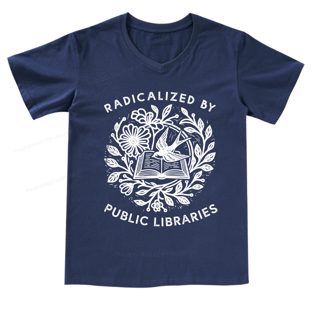 Pagewings Radicalized By Public Libraries V-neck T-shirt