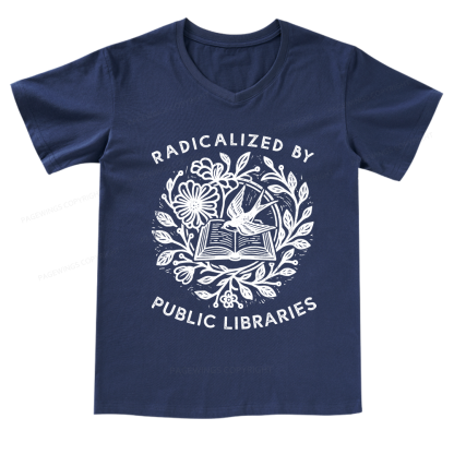 Pagewings Radicalized By Public Libraries V-neck T-shirt