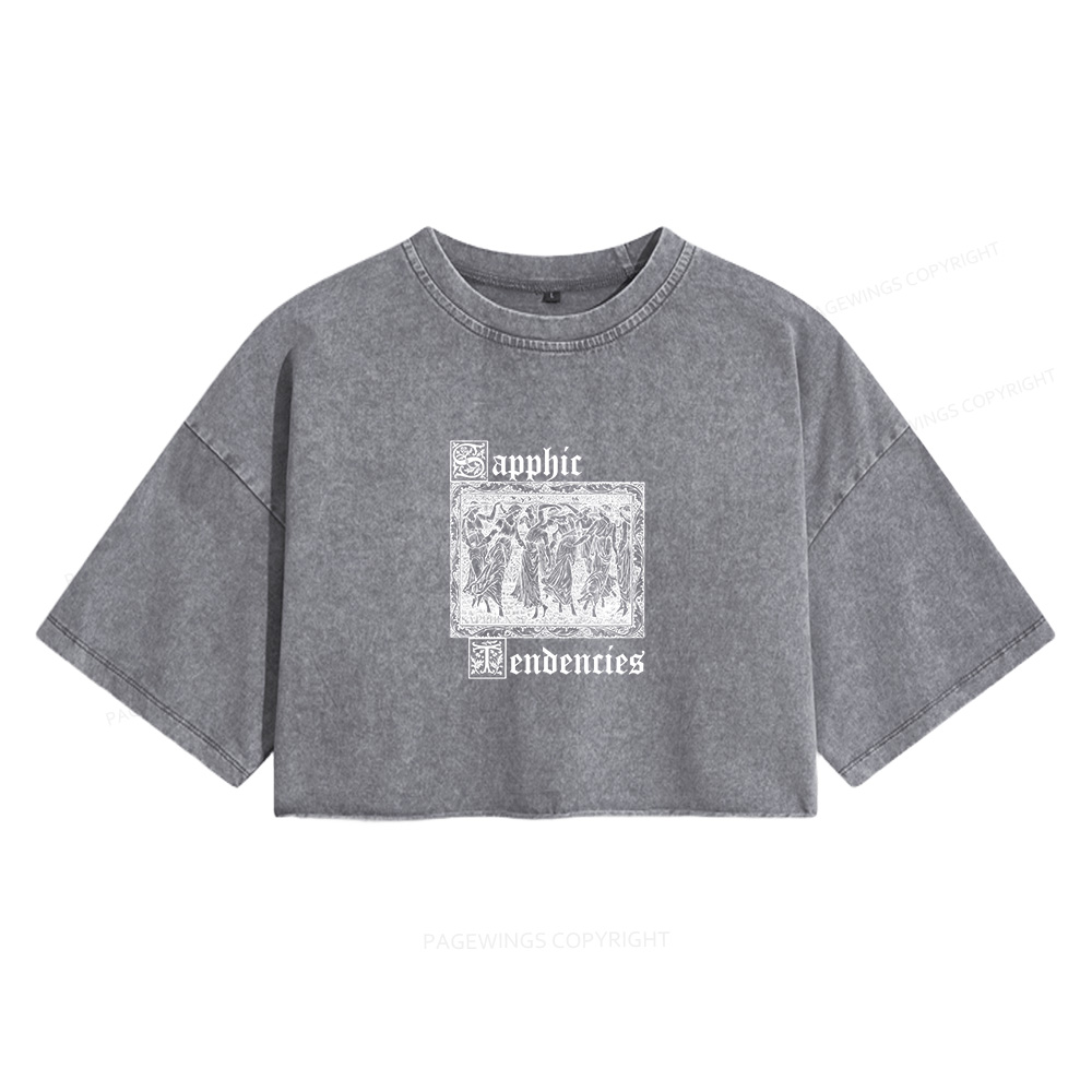 Pagewings Sapphic Tendencies Women's Washed Cropped T-shirt