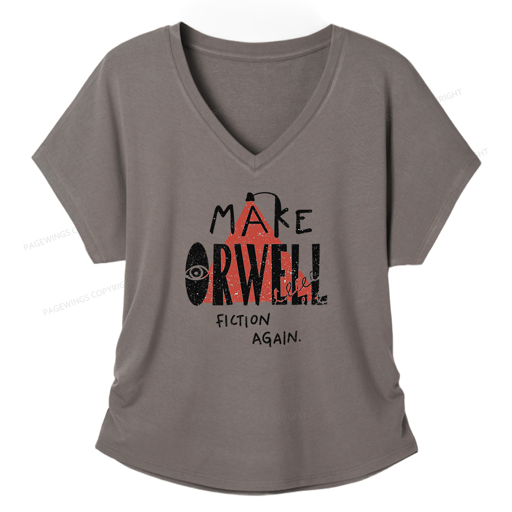 Pagewings Make Orwell Fiction Again Soft Women's Modal V-neck T-shirt  