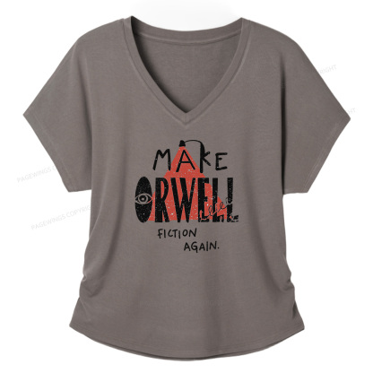 Pagewings Make Orwell Fiction Again Soft Women's Modal V-neck T-shirt  
