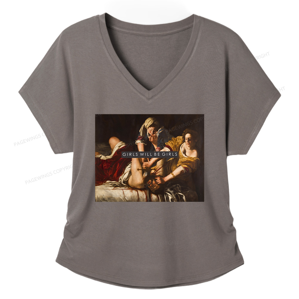 Pagewings Girls Will Be Girls Soft Women's Modal V-neck T-shirt  