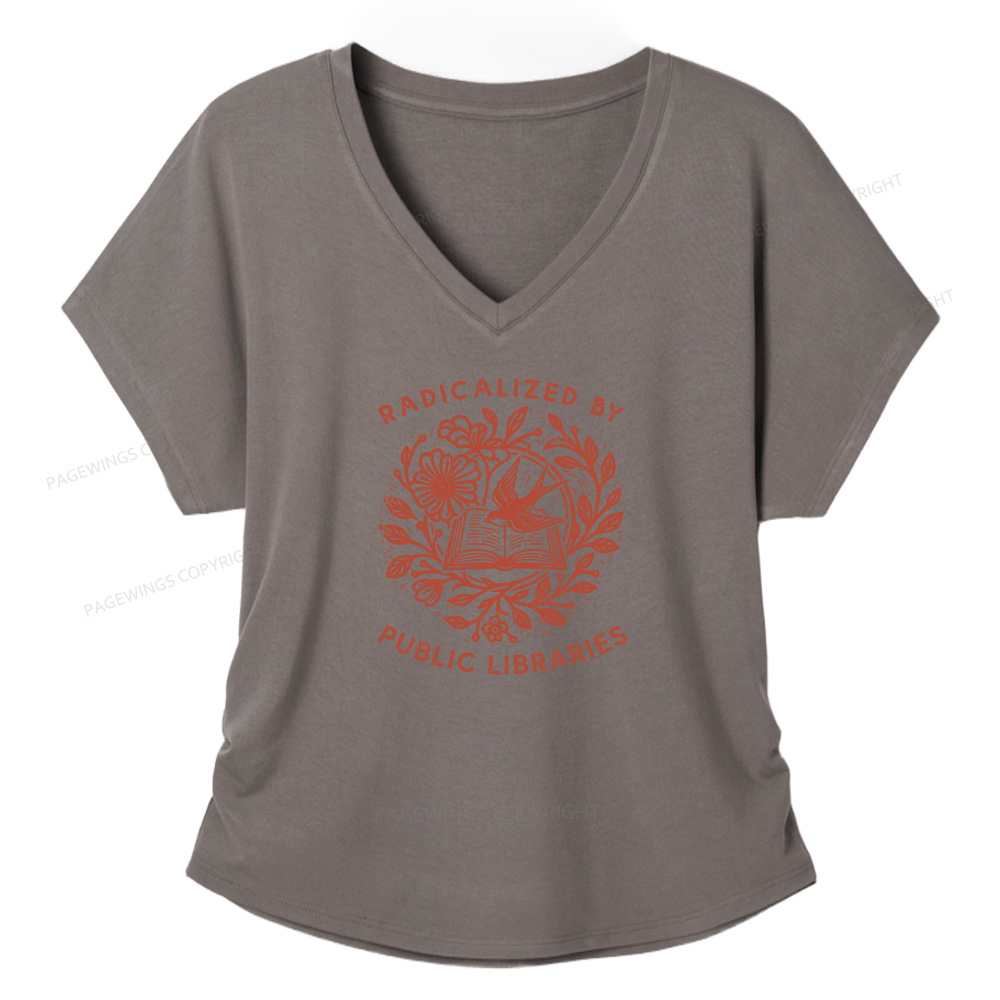 Pagewings Radicalized By Public Libraries Soft Women's Modal V-neck T-shirt  