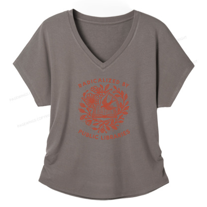 Pagewings Radicalized By Public Libraries Soft Women's Modal V-neck T-shirt  