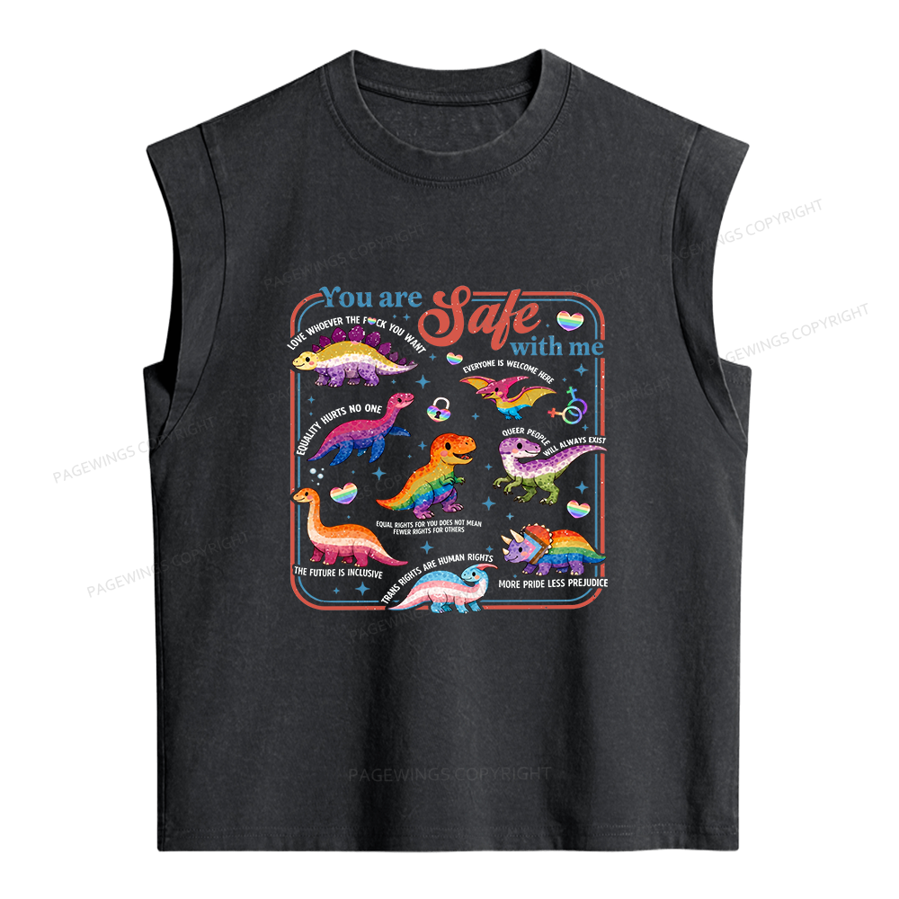 Pagewings Dinosaur Rainbow Women's Washed Tank Top