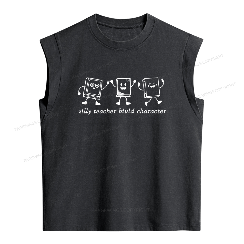 Pagewings Silly Teacher Biuld Character  Women's Washed Tank Top