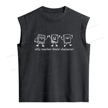 Pagewings Silly Teacher Biuld Character  Women's Washed Tank Top