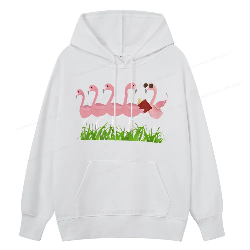 Pagewings Funny Flamingo Reading Book Unisex Classic Hoodie