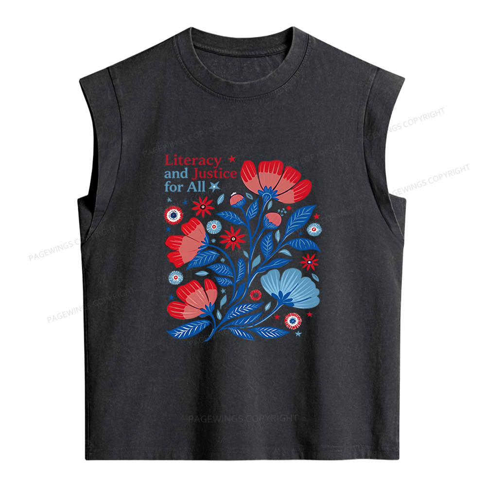 Pagewings Literacy and Justice for All Women's Washed Tank Top