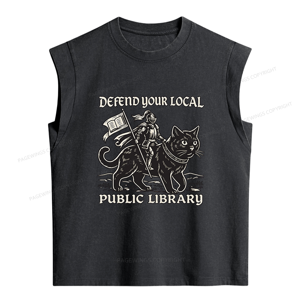 Pagewings Defend Your Local Public Library Women's Washed Tank Top