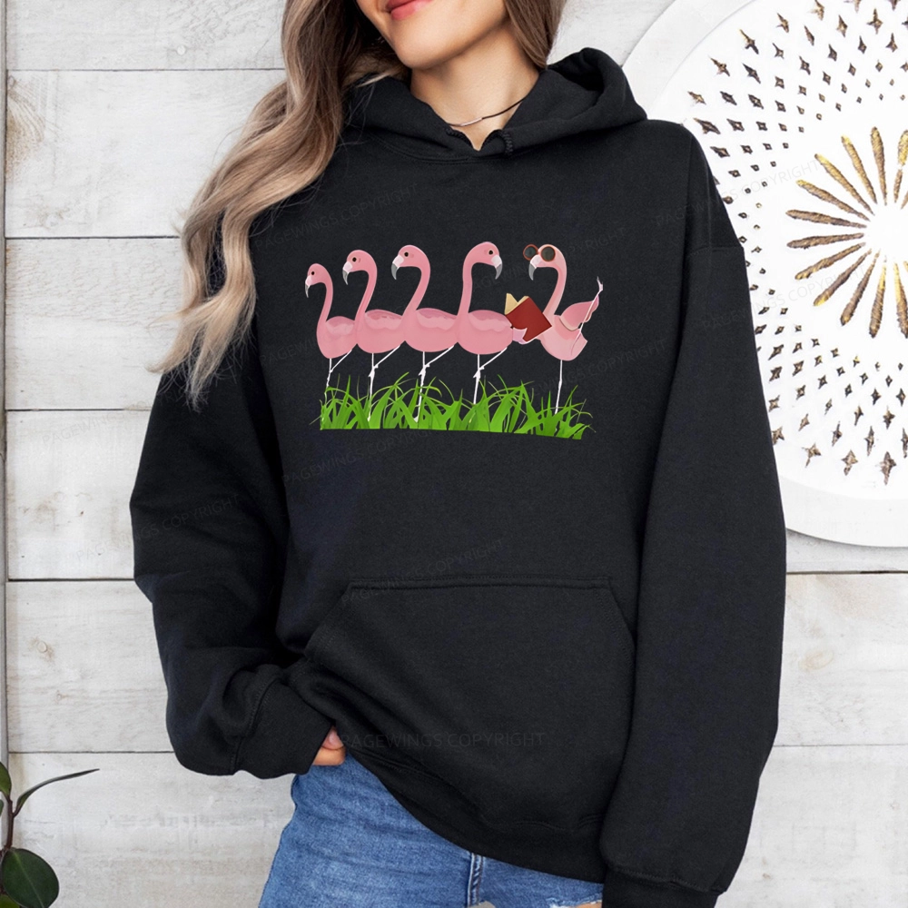 Pagewings Funny Flamingo Reading Book Unisex Classic Hoodie