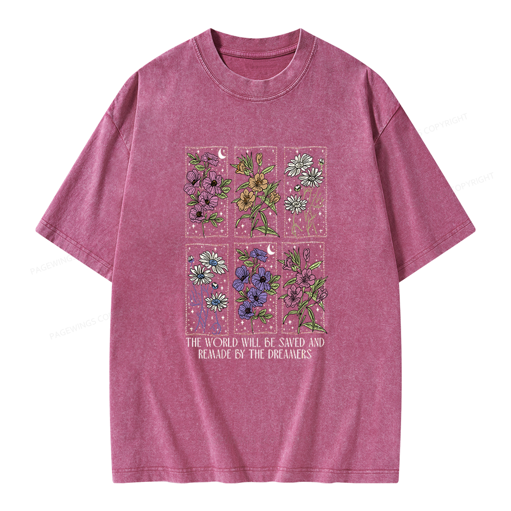 Pagewings Vintage Book Flowers Unisex Washed T-shirt