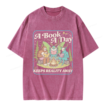 Pagewings A Book A Day Keeps Reality Away Unisex Washed T-shirt