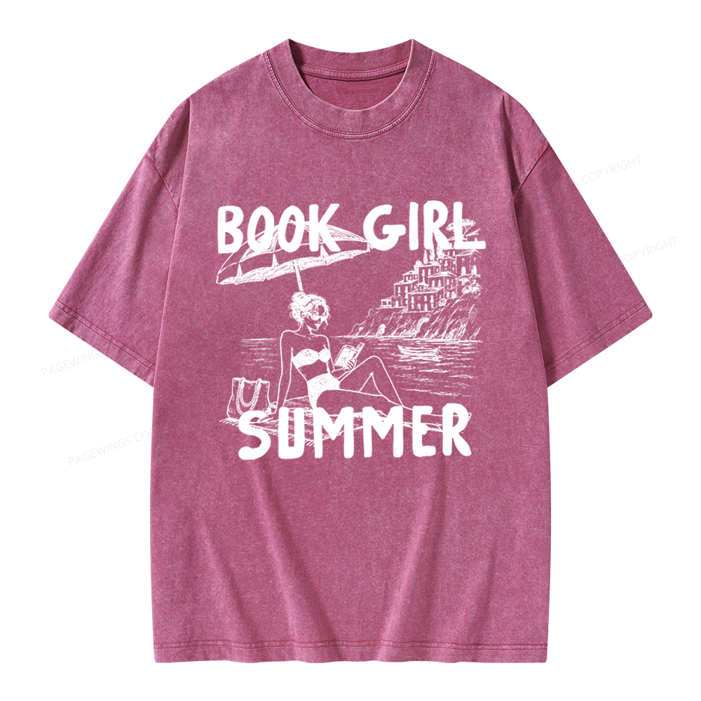 Pagewings Book Girl Summer Unisex Washed T-shirt