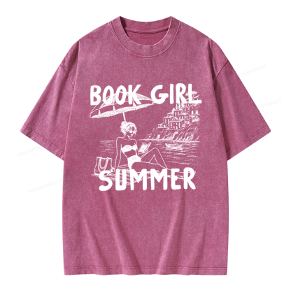 Pagewings Book Girl Summer Unisex Washed T-shirt