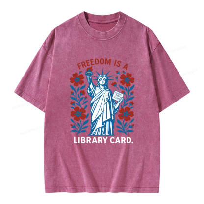 Pagewings Liberty is a Library Card Unisex Washed T-shirt