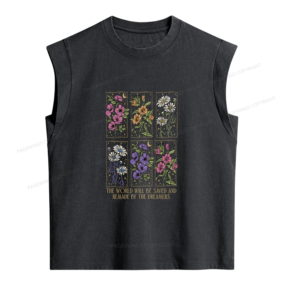 Pagewings Vintage Book Flowers Women's Washed Tank Top