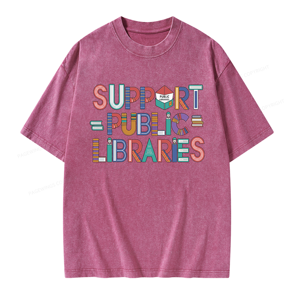 Pagewings Support Public Libraries Unisex Washed T-shirt