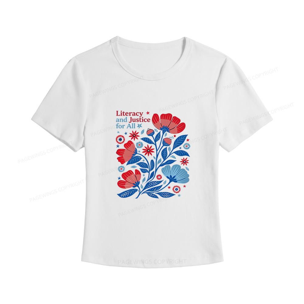 Pagewings Literacy and Justice for All Women's Baby Tee