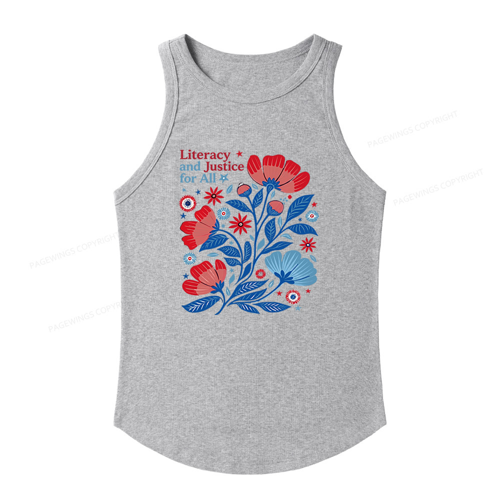 Pagewings Slim Fit Literacy and Justice for All Women's Fitted Tank Top 