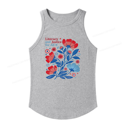 Pagewings Slim Fit Literacy and Justice for All Women's Fitted Tank Top 