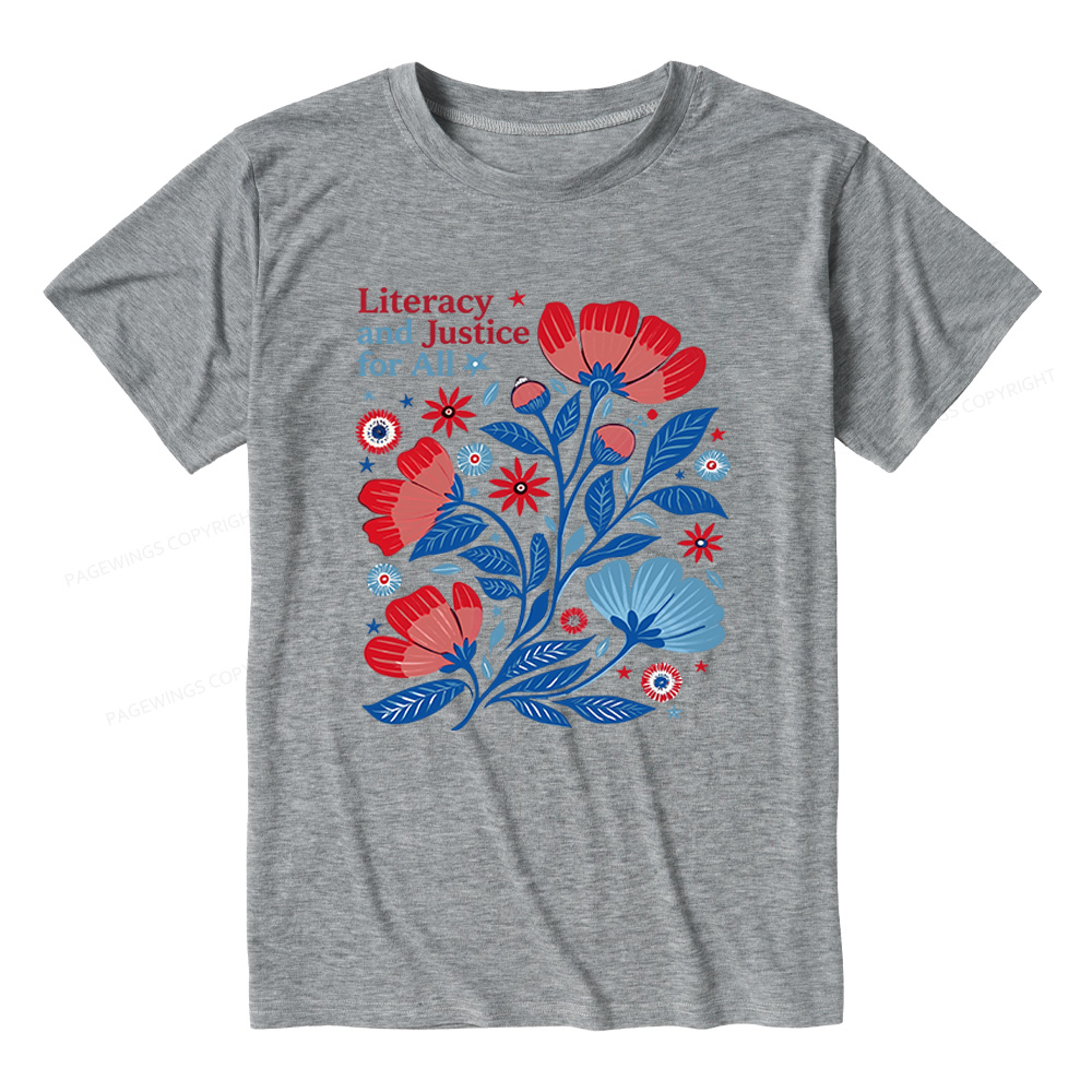 Pagewings Soft Literacy and Justice for All Unisex Heather T-Shirt
