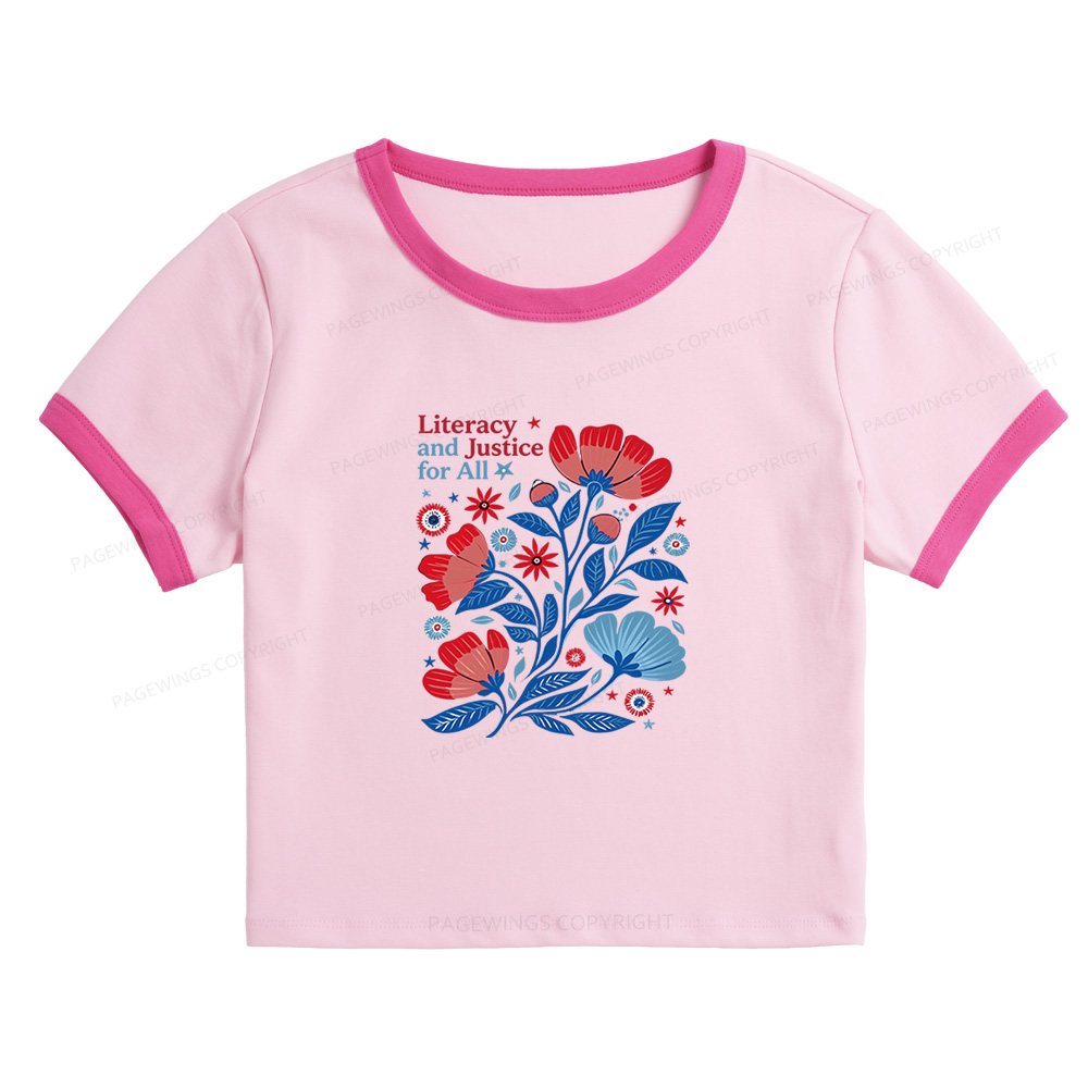 Pagewings Literacy and Justice for All Baby Tee Cropped Ringer T-Shirt