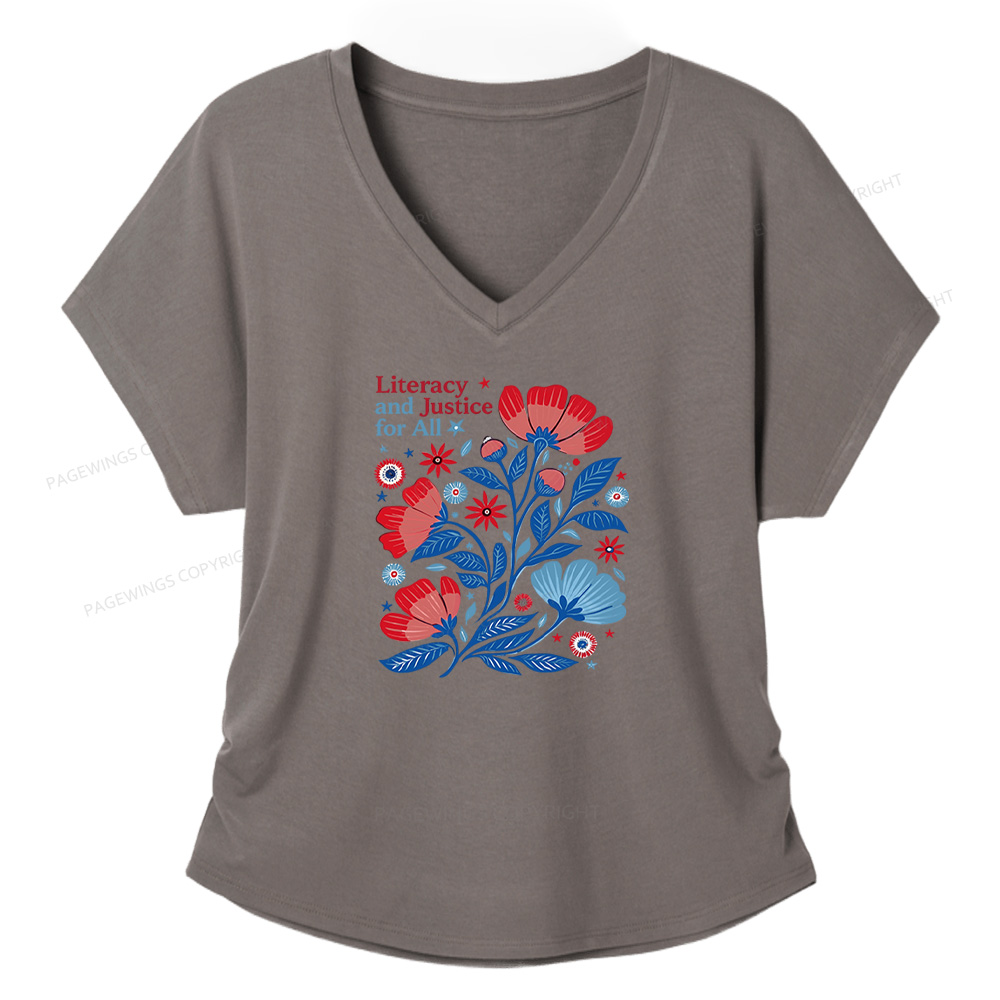 Pagewings Literacy and Justice for All Soft Women's Modal V-neck T-shirt  