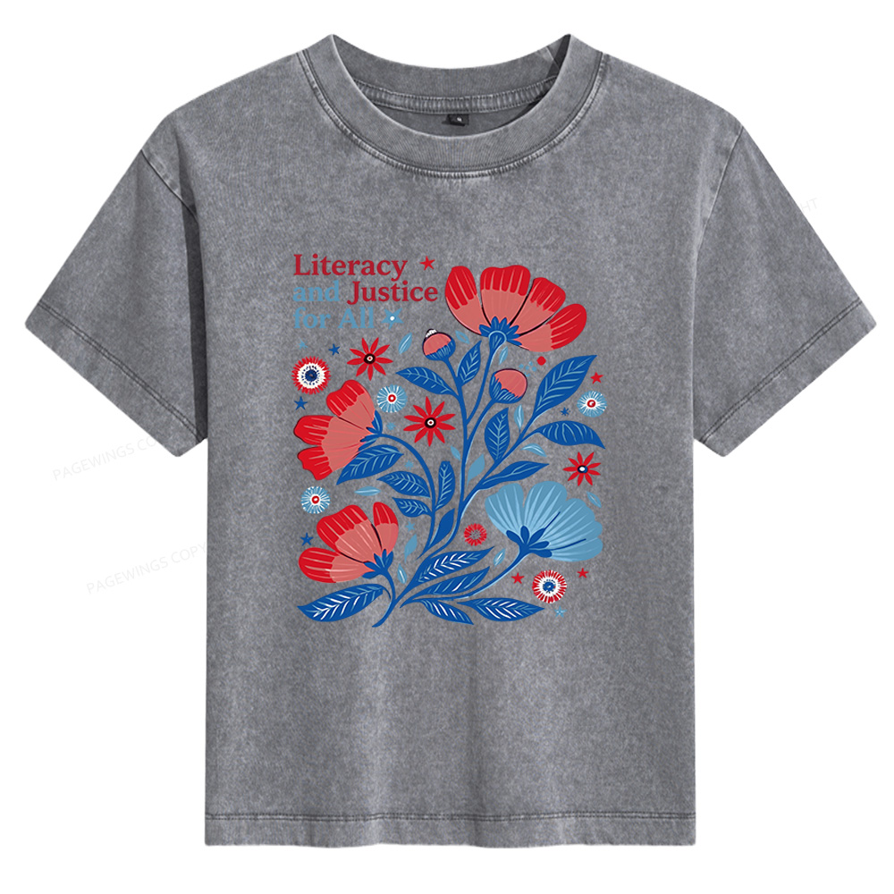Pagewings Literacy and Justice for All Women's Washed T-shirt