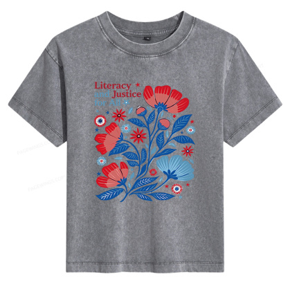 Pagewings Literacy and Justice for All Women's Washed T-shirt