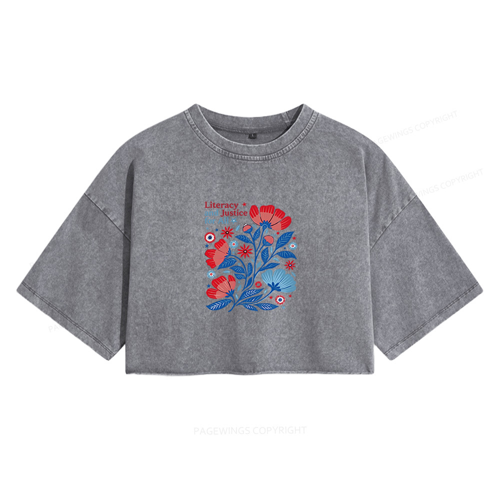 Pagewings Literacy and Justice for All Women's Washed Cropped T-shirt