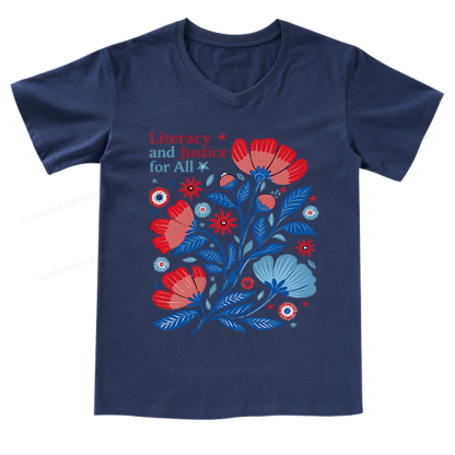 Pagewings Literacy and Justice for All V-neck T-shirt