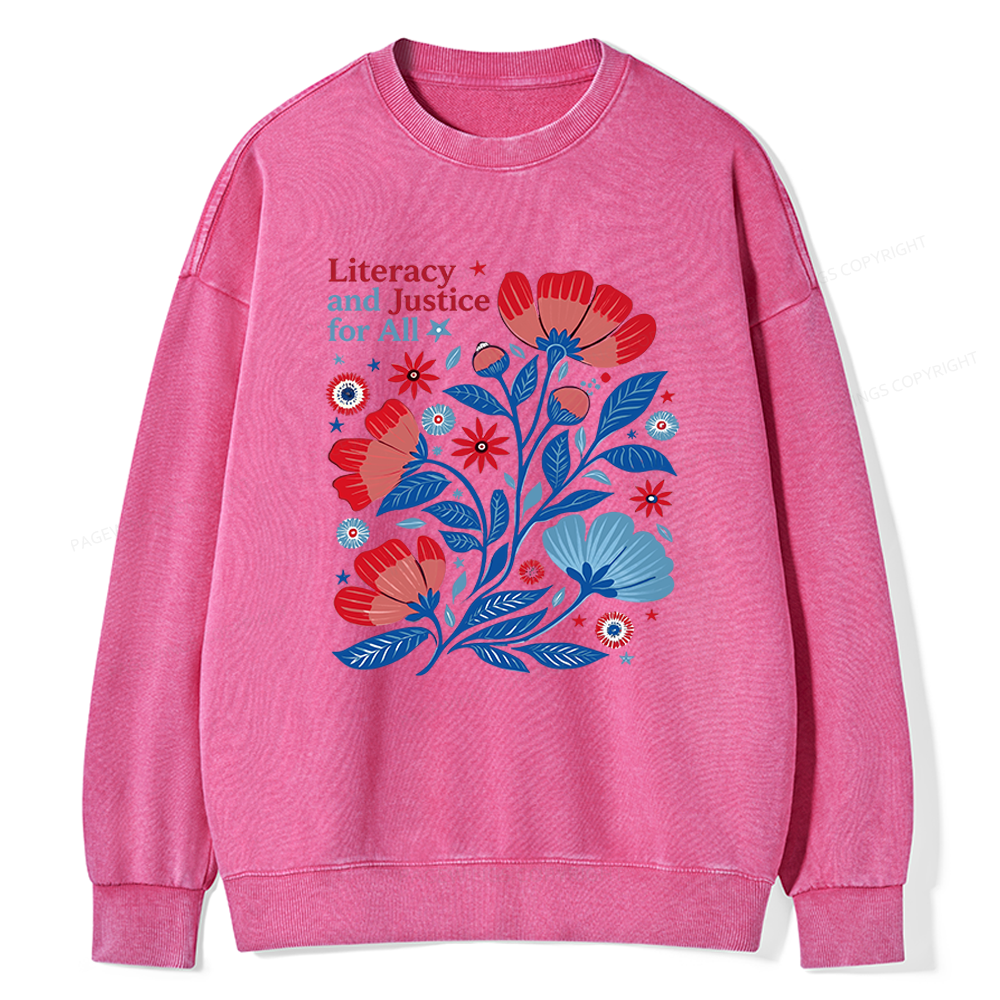 Pagewings Literacy and Justice for All Unisex Washed Sweatshirt