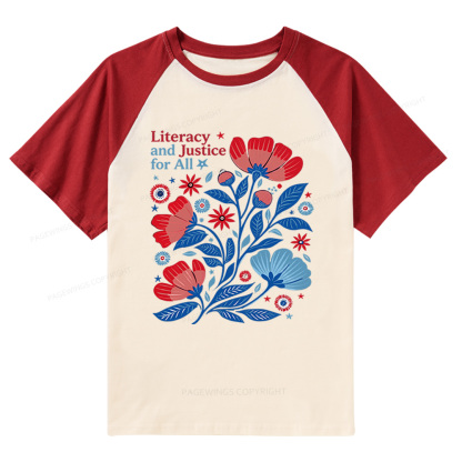 Pagewings Literacy and Justice for All Raglan T-shirt