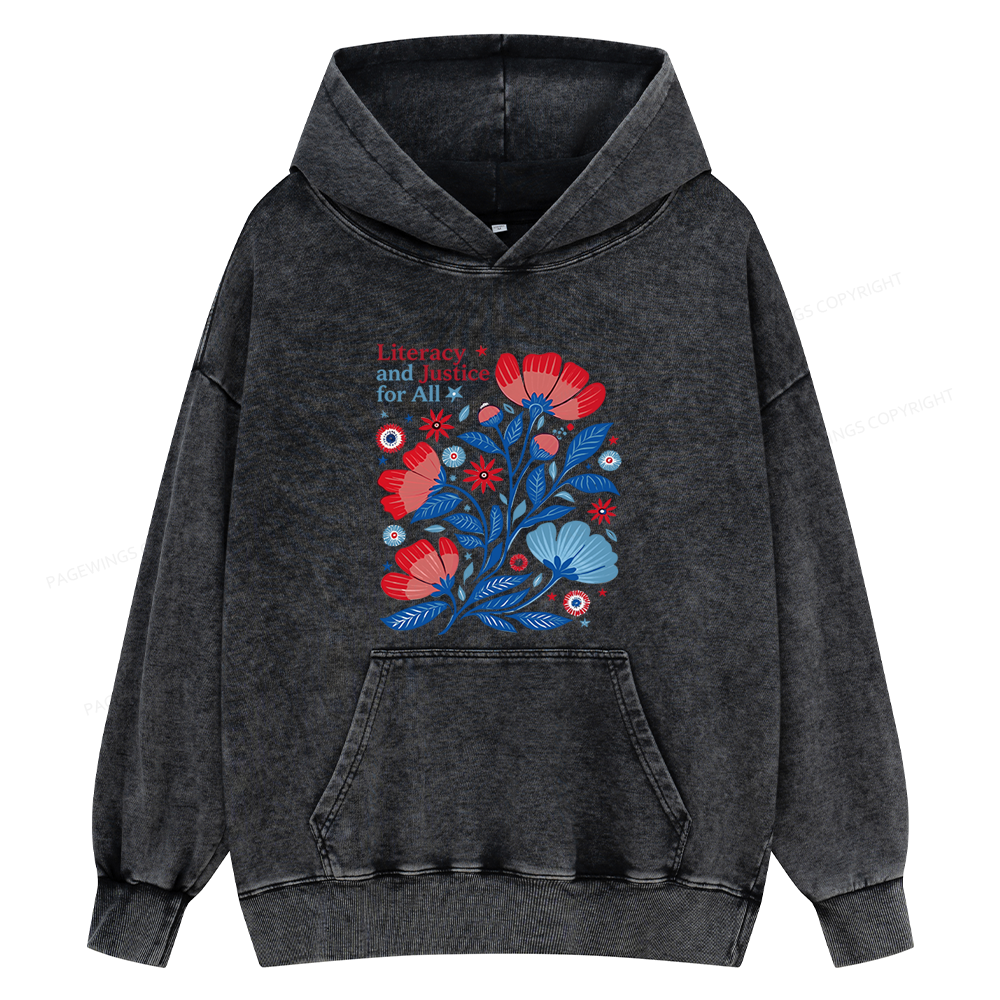Pagewings Literacy and Justice for All Unisex Washed Hoodie