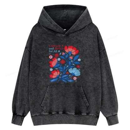 Pagewings Literacy and Justice for All Unisex Washed Hoodie